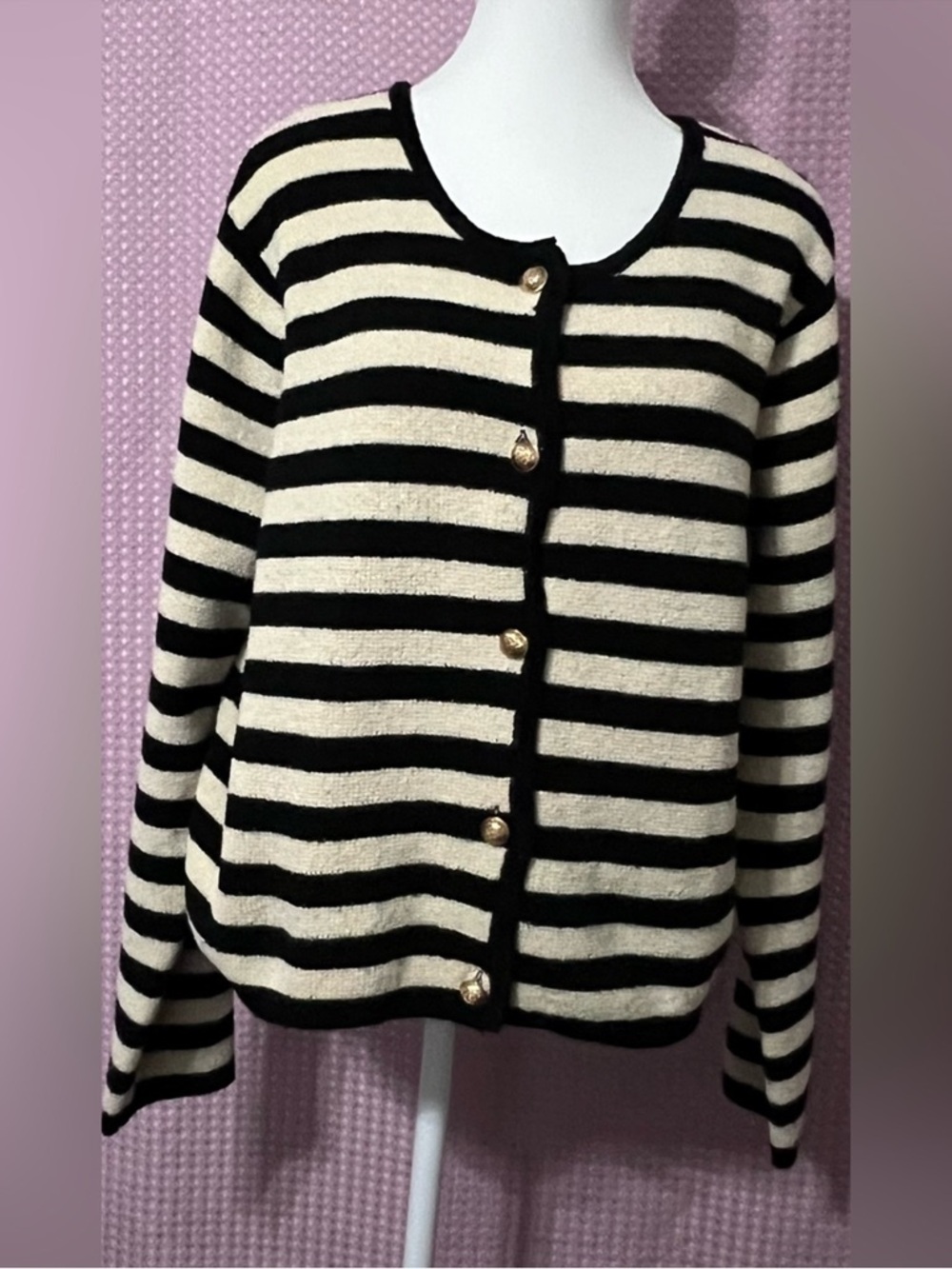 Kut from the Kloth Black and Cream Striped Button Cardigan